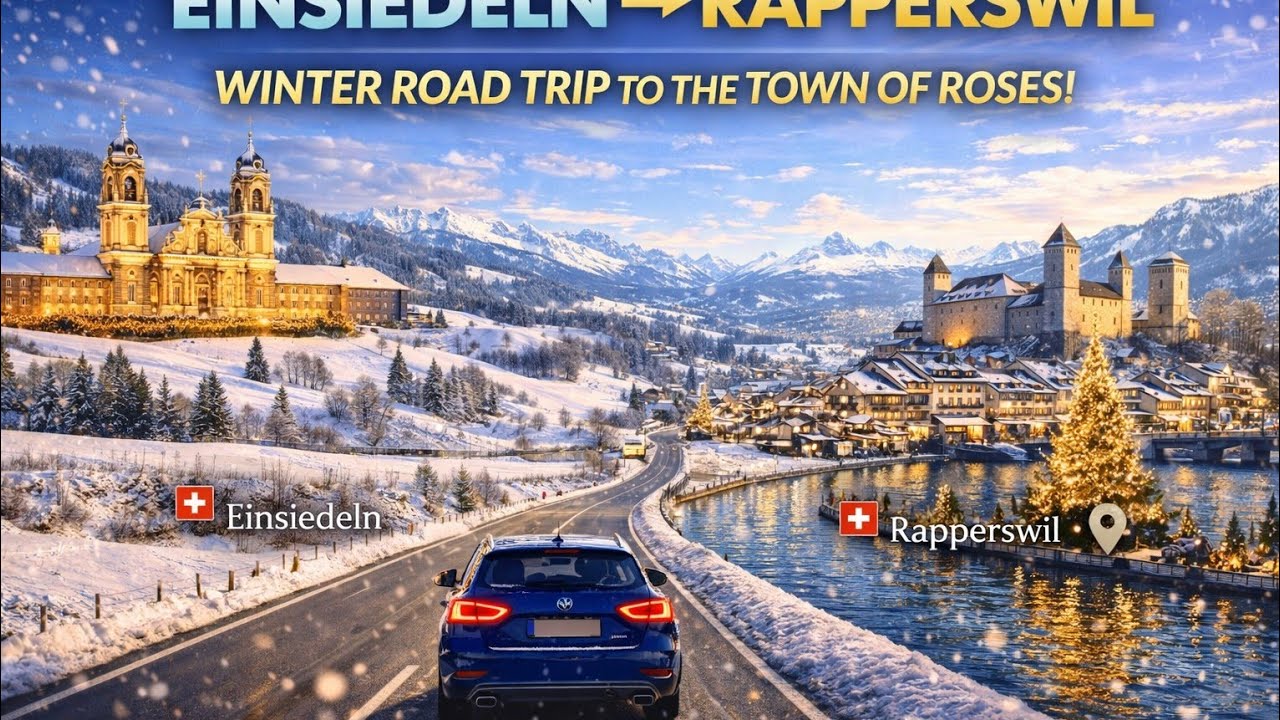🇨🇭 🚗❄️🎄Christmas Tour🎄 Snowy Drive From Einsiedeln Monastery to Rapperswil Capuchin Friary Castle