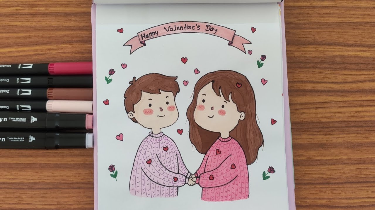 Easy Valentine's Day Art Ideas | Cute Couple Holding Hands Drawing 