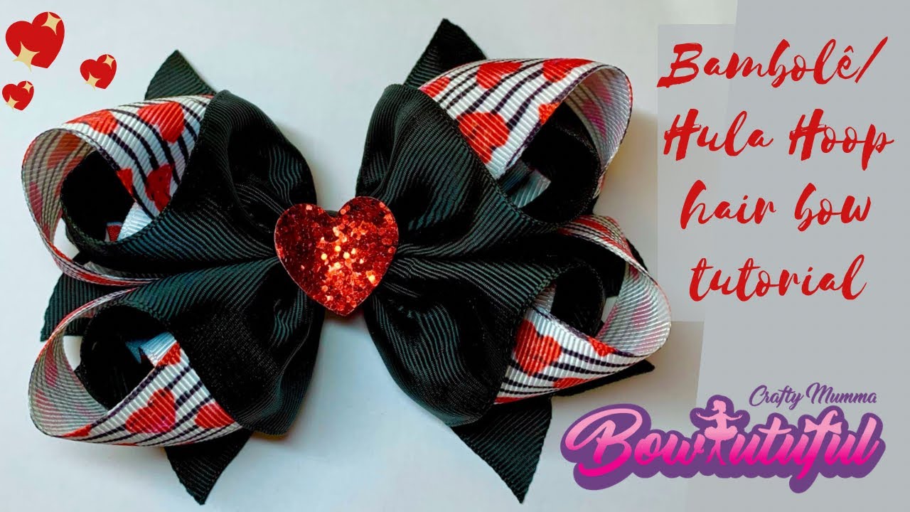 Beautiful ribbon hair bow tutorial. Bambolê/Hula Hoop bow. How to make hair bows. DIY  🎀 laços