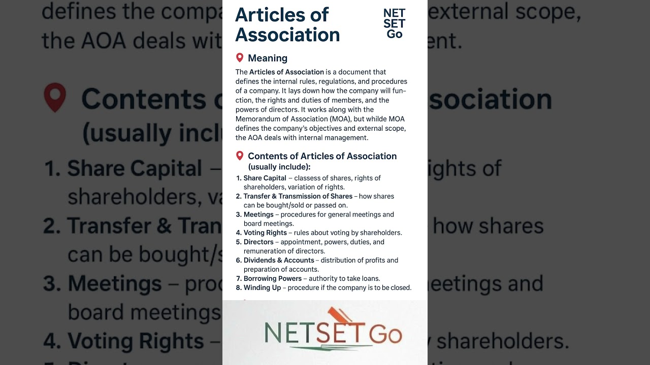 Articles of Association | Meaning, Features & Importance Explained | Company Law