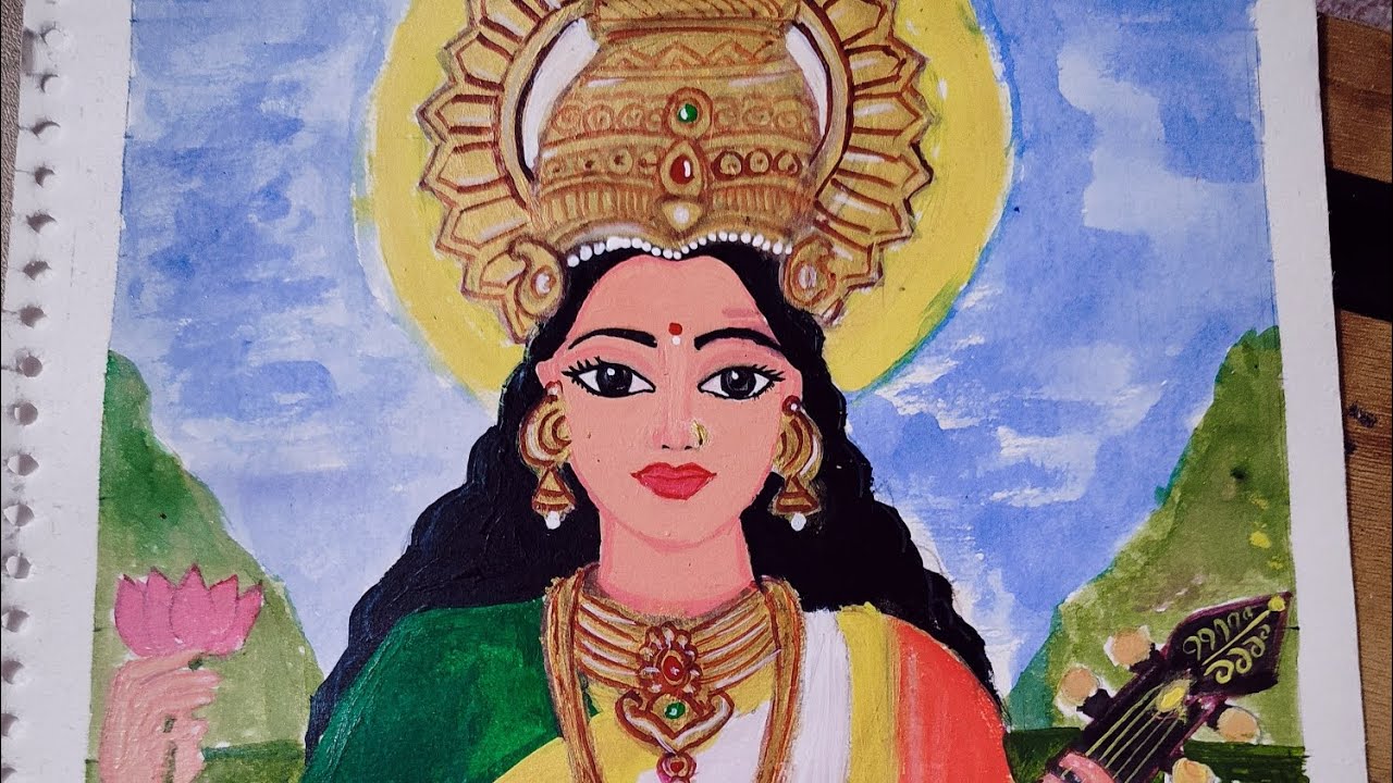 Maa Saraswati painting🪷🎨🩷💫✨|Acrylic colours painting|@SatakshiSharmaArts4677⁩  #art #saraswatipuja 