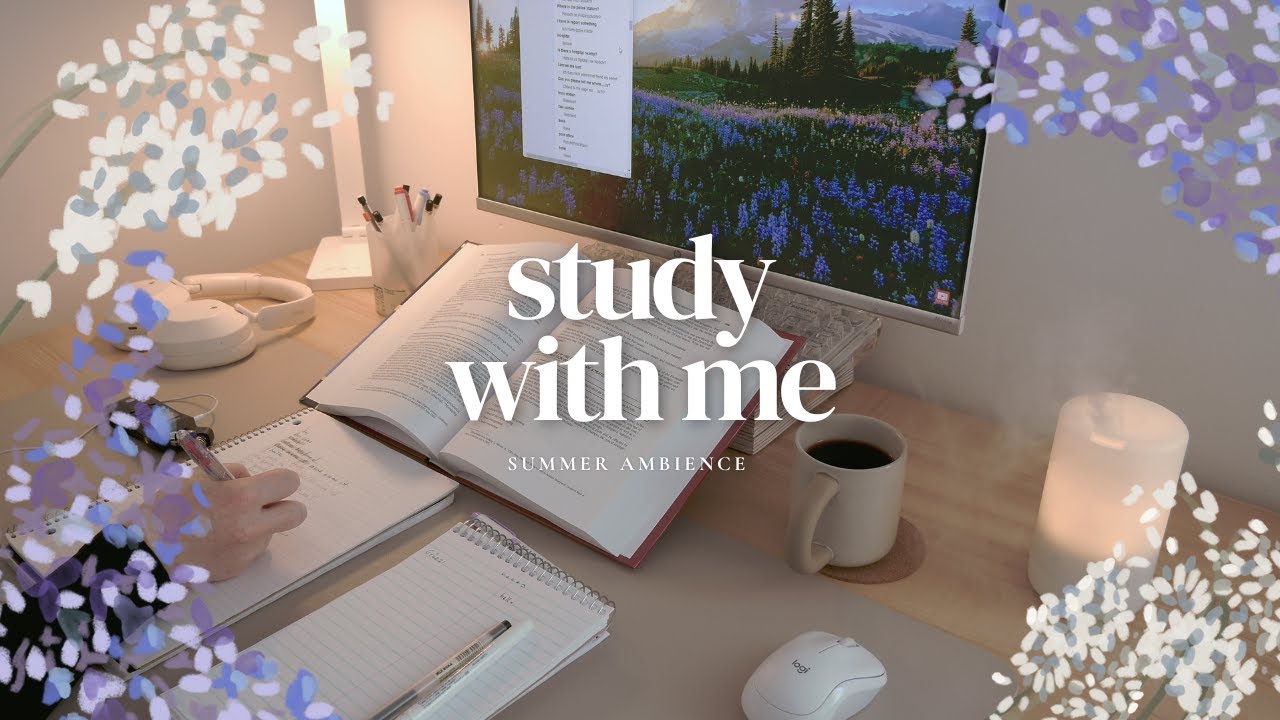 3-HOUR STUDY WITH ME 🌿 Summer Ambience / Pomodoro 50-10 / Summer Evening / No Music [ambient ver.]