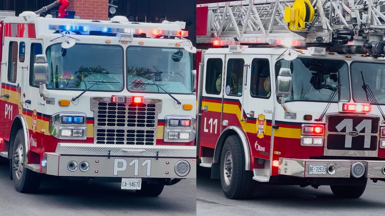 [FULL STATION RESPONSE] Ottawa Fire Station 11: Pump, Ladder, District Chief Responding