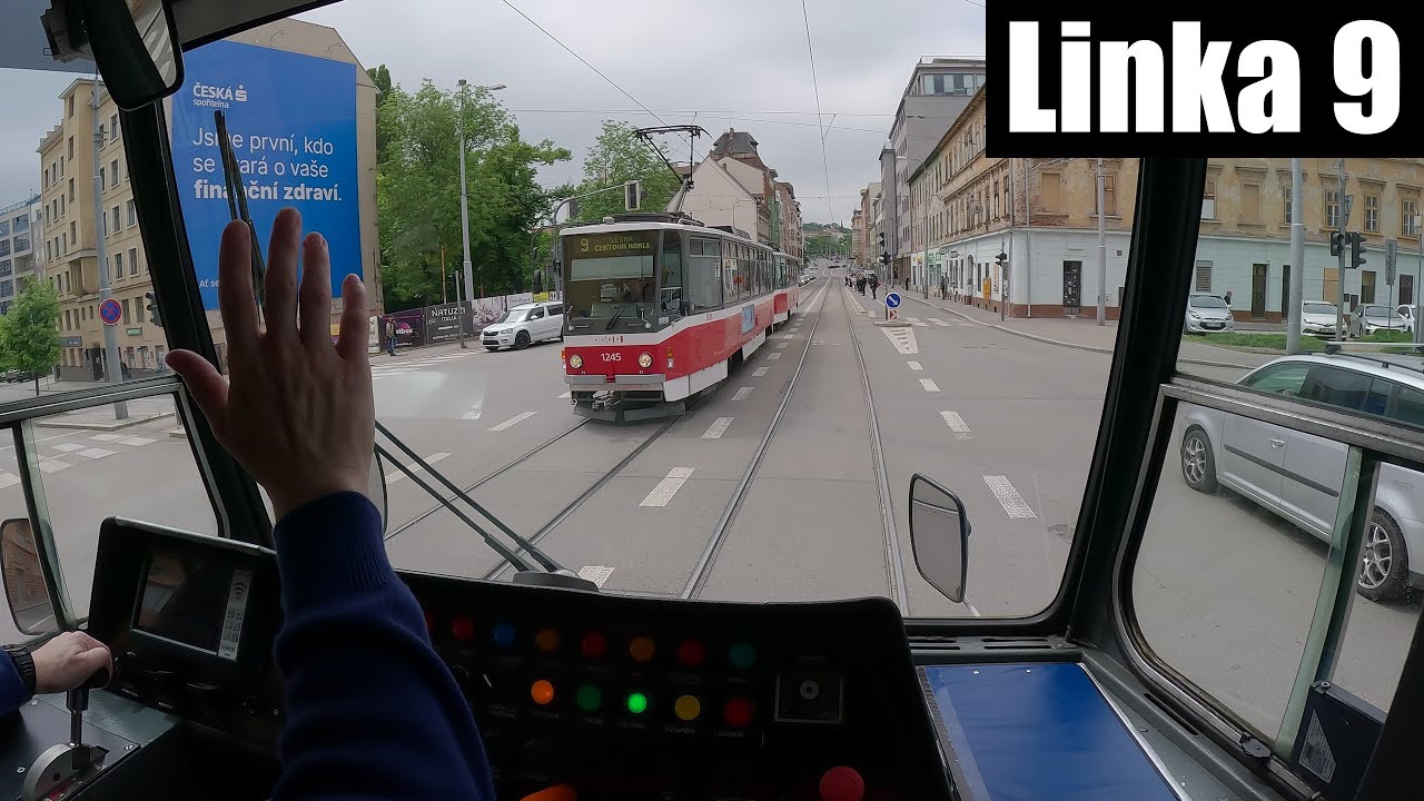 Linka 9 Brno -- Lesná, Čertova rokle - Juliánov [ČKD DS 2xT6A5] [Tram Cab View]