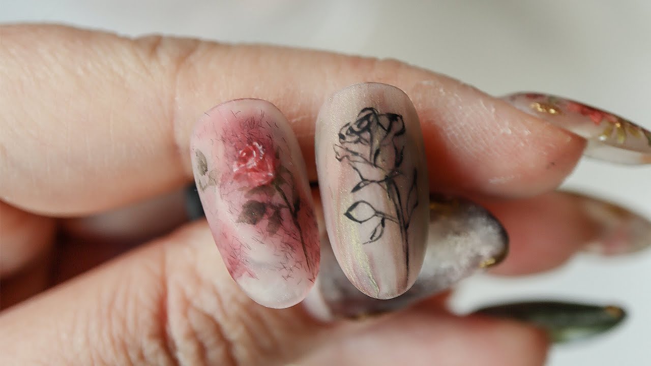 側面刺青玫瑰/presto液態彩繪膠~ginanail/美甲教學/Nailart/ネイル/네일