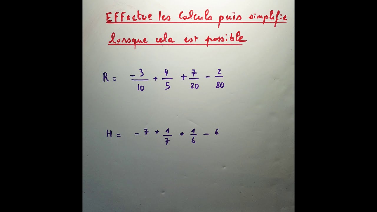 Comment additionner et soustraire 4 fractions ? - quatrième