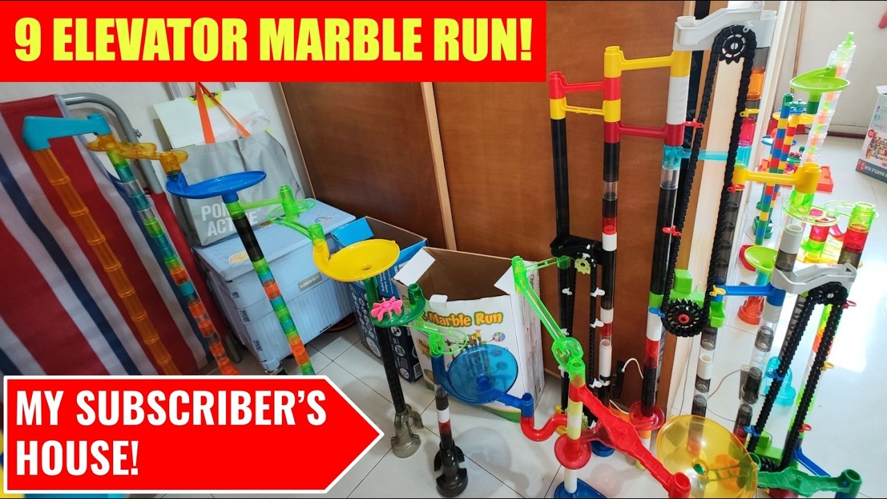 I Built a Colossal 9 Elevator Marble Run in my Subscriber's House!