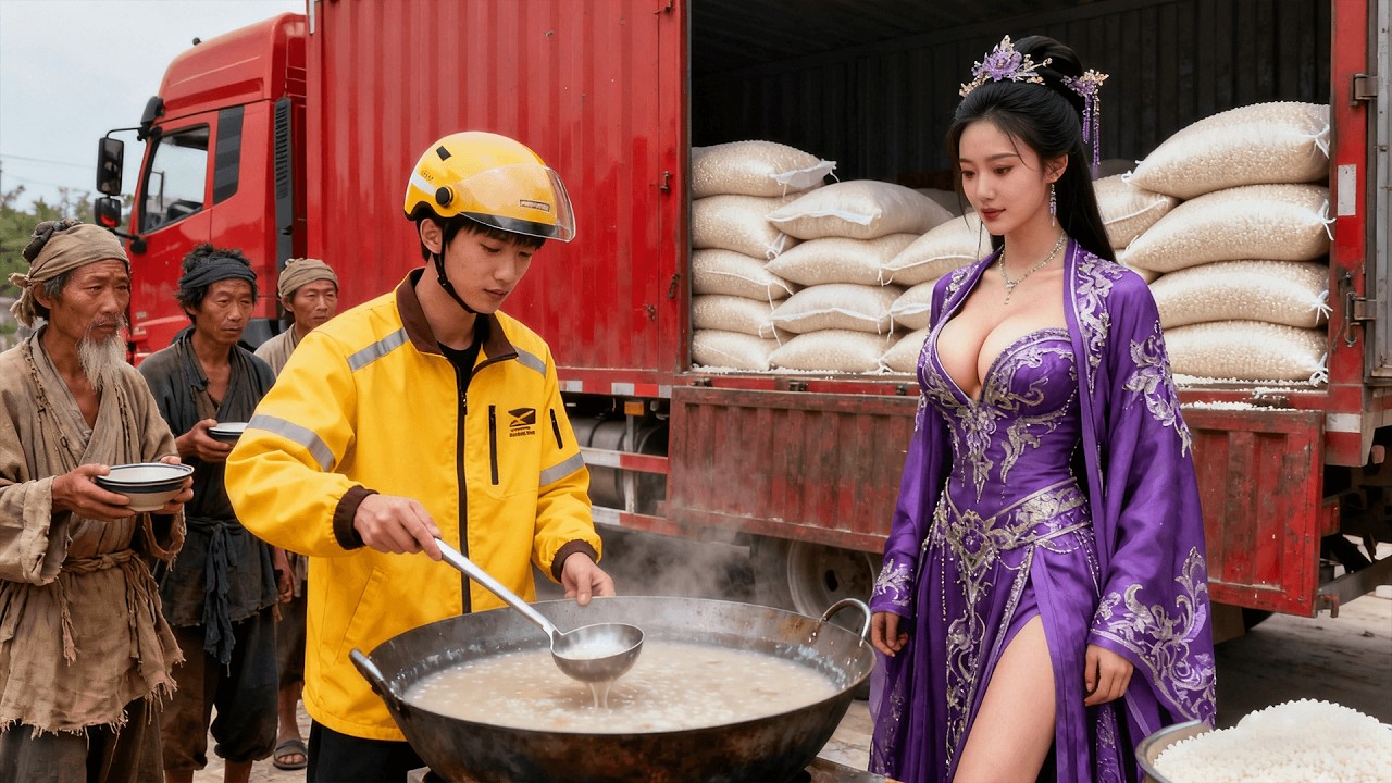 窮小子帶著一卡車白粥穿越到古代，拯救難民於水火，皇帝都對他下跪拜服，無數美女排隊求嫁！