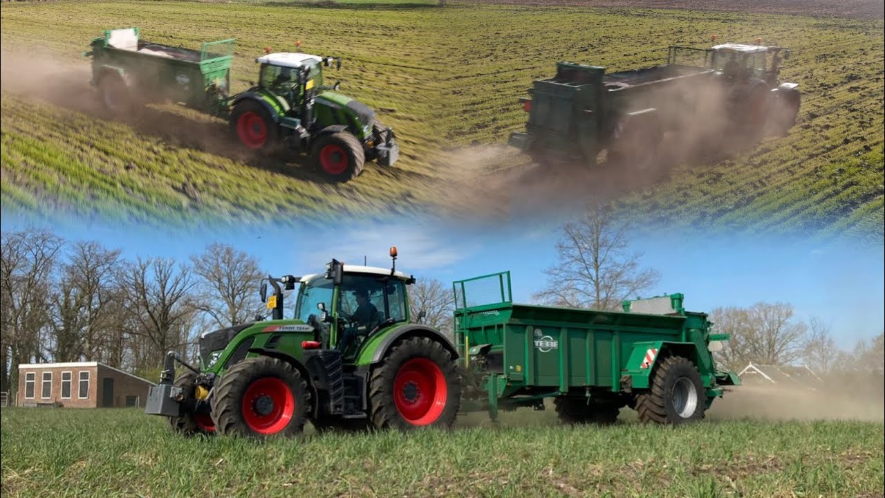 LOONBEDRIJF MISTE SPREADING LIME ON MAIZE GROUND! - FENDT 724 - TEBBE HS 140