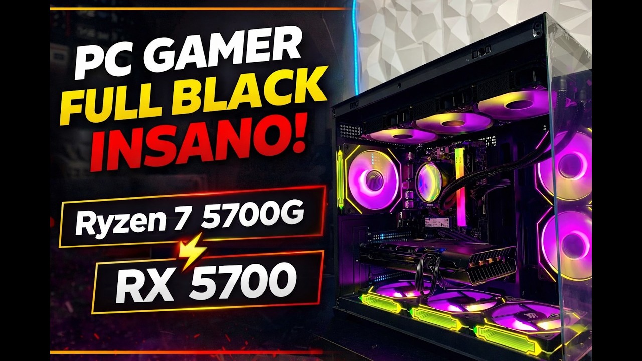 🖤 PC Gamer FULL BLACK Monstro! Ryzen 7 5700G + RX 5700
