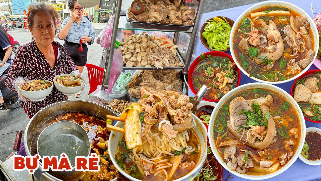 Đã mắt ngon miệng Xe BÚN BÒ CÓ KHOANH GIÒ TO BỰ giá rẻ ngày bán hơn nửa tạ thịt chả
