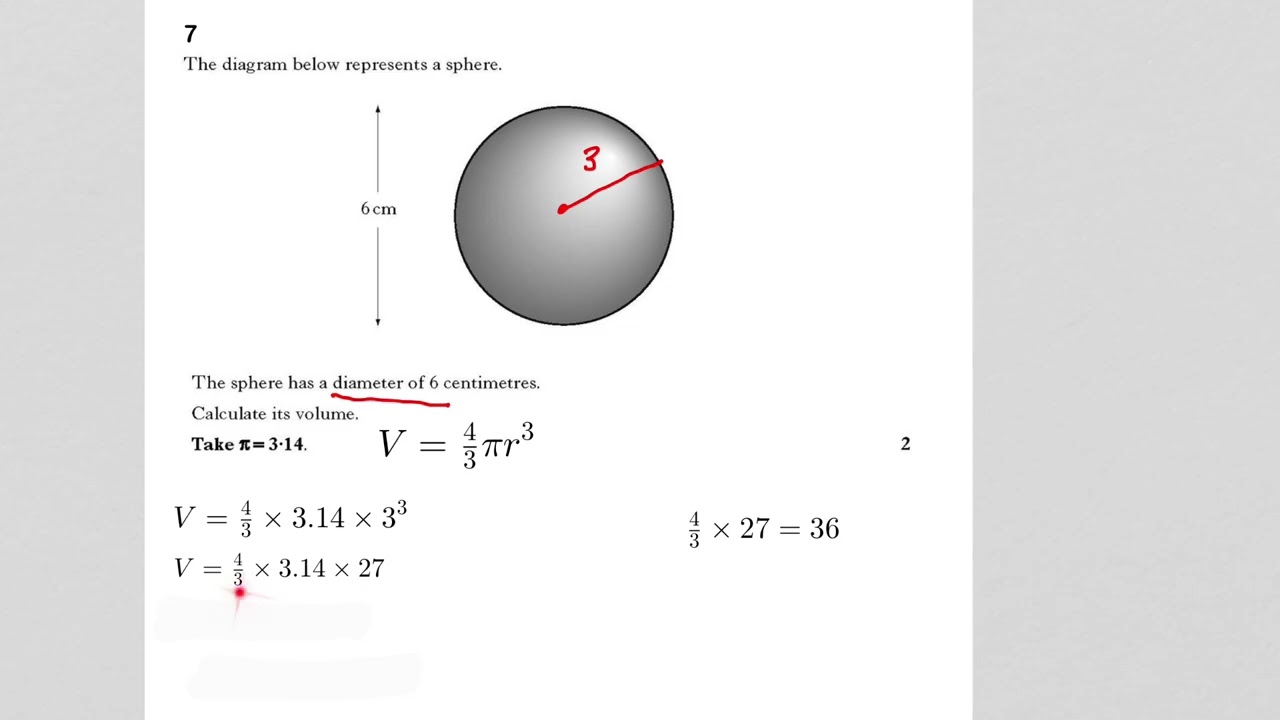 Practice paper qu 7 volume of a sphere