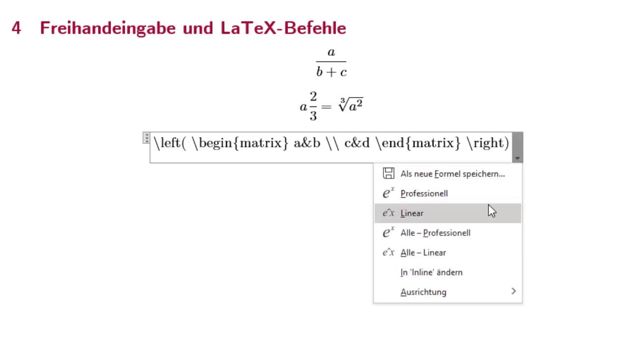 Mathematische Formeln mit Word: LaTeX-Befehle