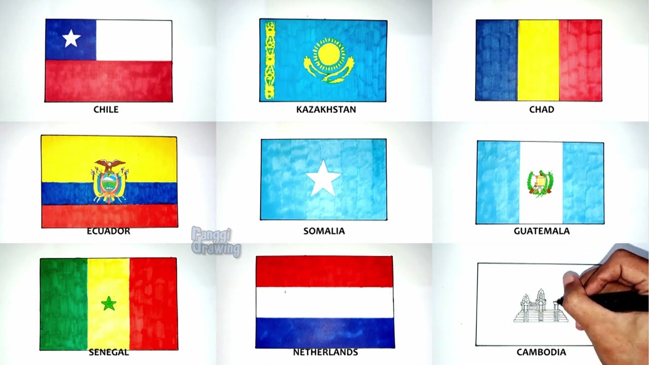 Drawing the Flag of Chile, Kazakhstan, Ecuador, Somalia, Guatemala, Senegal, Netherlands, Cambodia