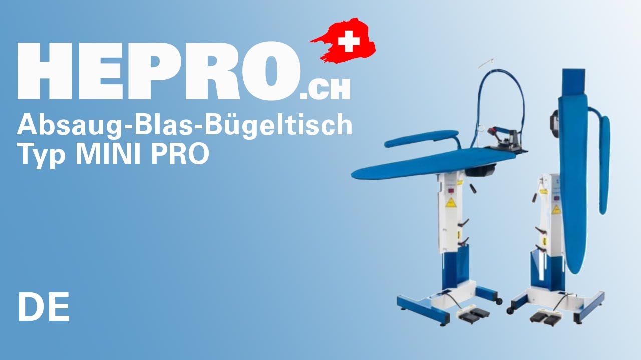 HEPRO LAUNDRY EQUIPMENT AG, Kerzers - Absaug-Blas-Bügeltisch, Typ MINI PRO - deutsch