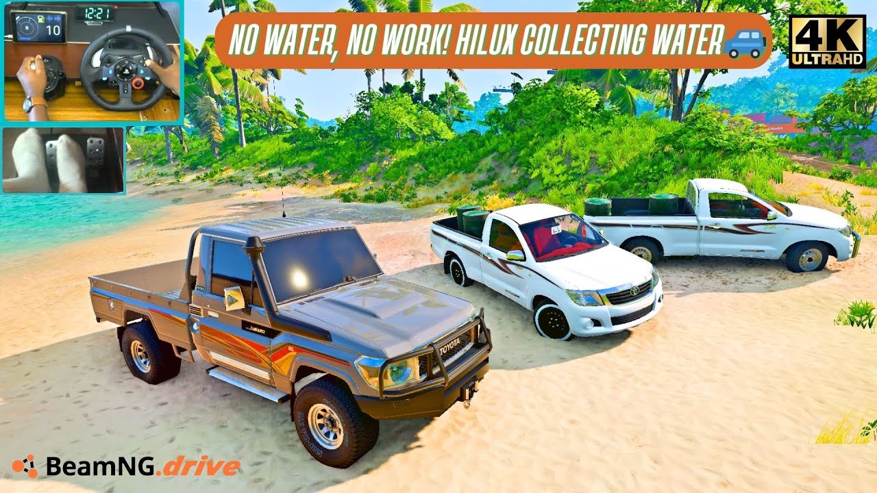Picking Up Water for the Site Workers with Toyota Hilux | BeamNG Convoy using Logitech G29