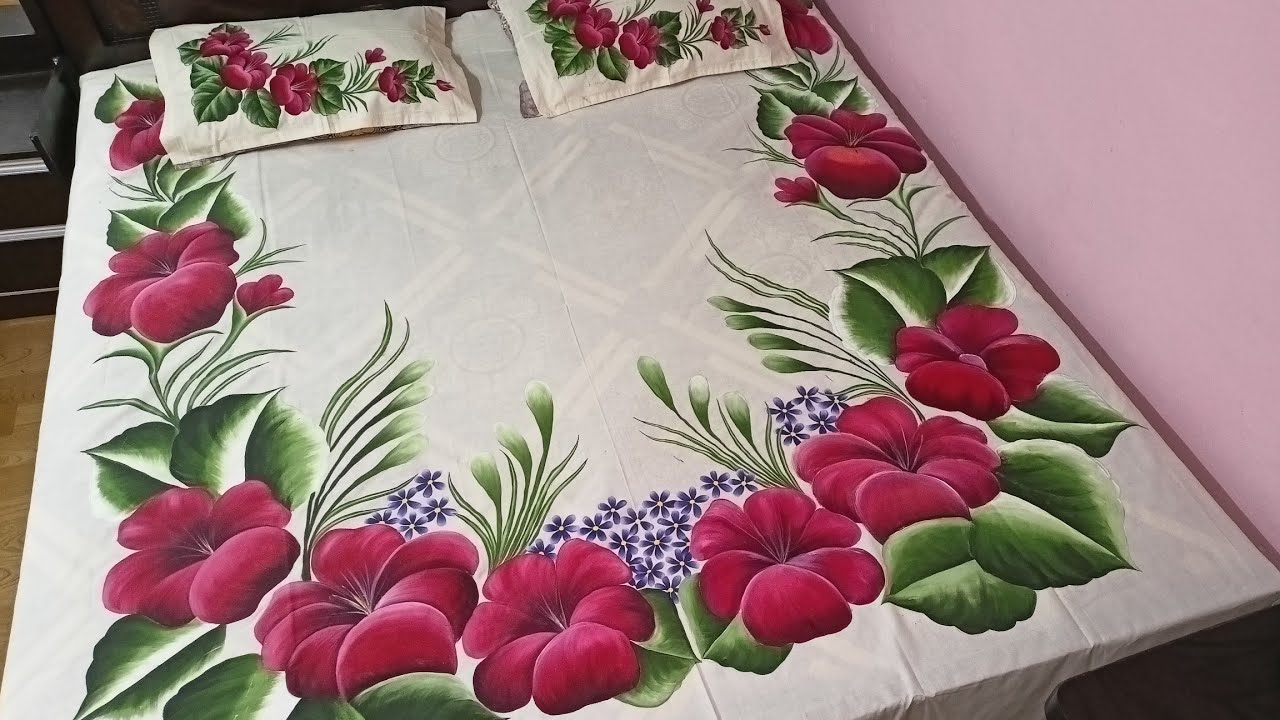 beautifull painting design for bedsheet #fabricpainting #paintingvideo #bestdesign #arzupaintings