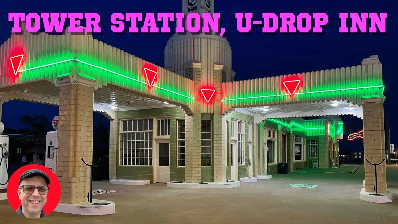 Tower Station U-Drop Inn & Caf&eacute;, Route 66 Shamrock Texas 😀 Night View #route66  #tourism #texas