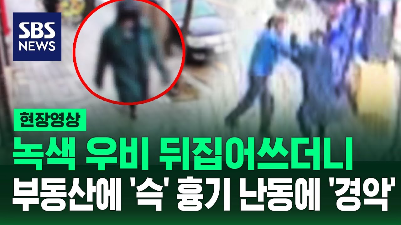 손에 무언가 든 채 부동산으로 향한 남성, 1분 뒤 아수라장 (현장영상) / SBS