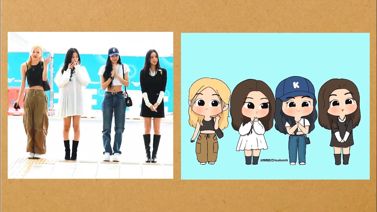 Draw BLACKPINK ICN Airport | Rosé Jennie Lisa Jisoo | fan art | Kpop | Tutorial