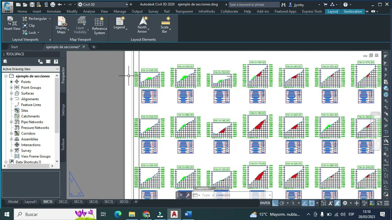 plotear secciones transversales en civil 3d