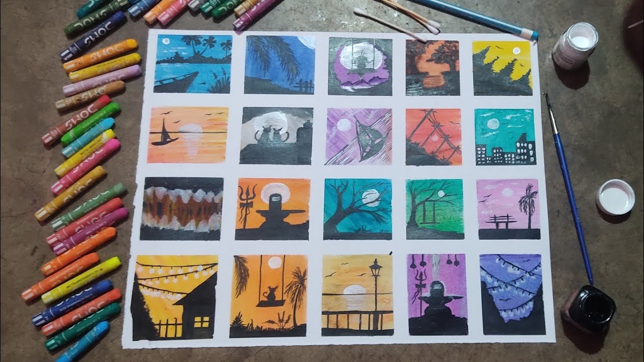 I Draw Twenty Mini Painting For A Baby On It's Demand | Easy Twenty Oil Pastels Painting #art