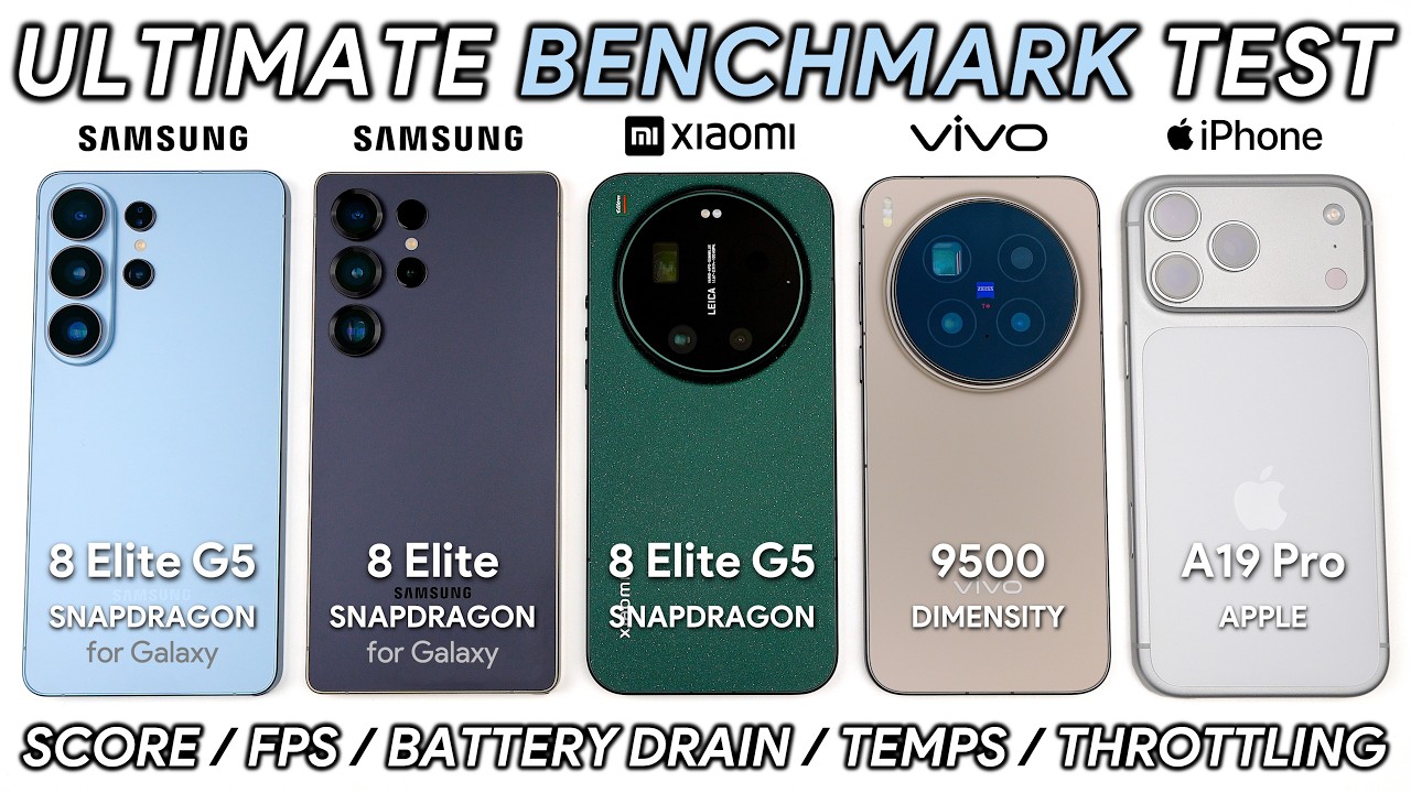 Samsung S26 Ultra vs S25 Ultra / Xiaomi 17 Ultra / Vivo X300 Pro / iPhone 17 Pro Max Benchmark Test