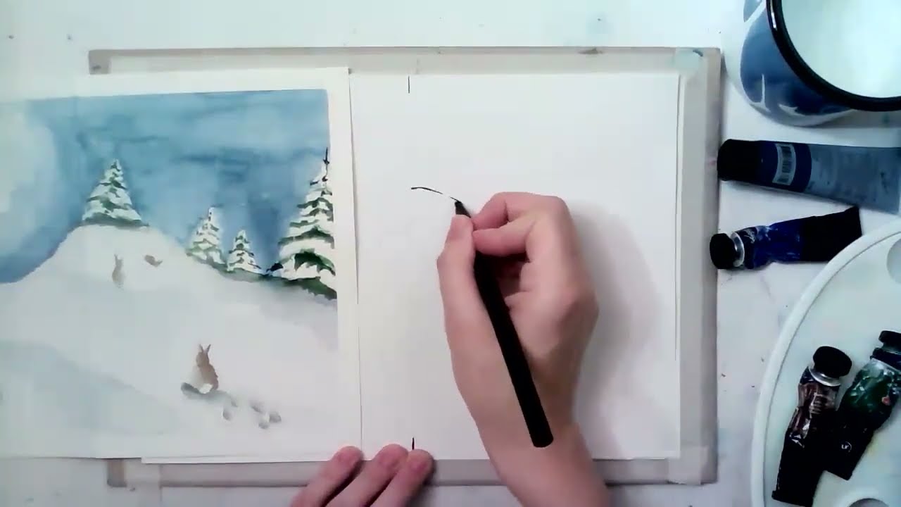 Christmas card painting with arylics [lesson recording] for children
