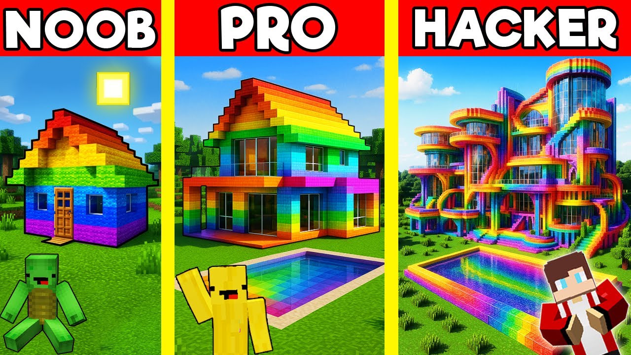 Радужный дом: битва за строительство в Minecraft — испытание нубов против профессионалов — пароди...