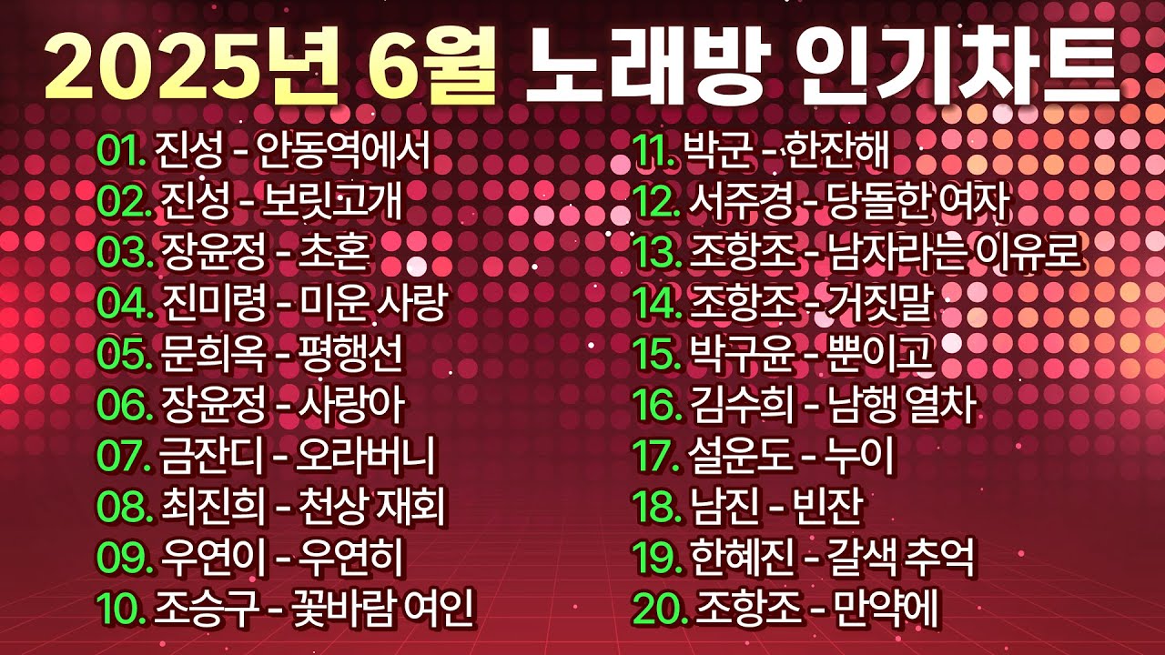 2025년 6월 노래방 트로트 인기차트 TOP 100! / 부르기 좋은 트로트, 트로트모음, 인기 트로트 /