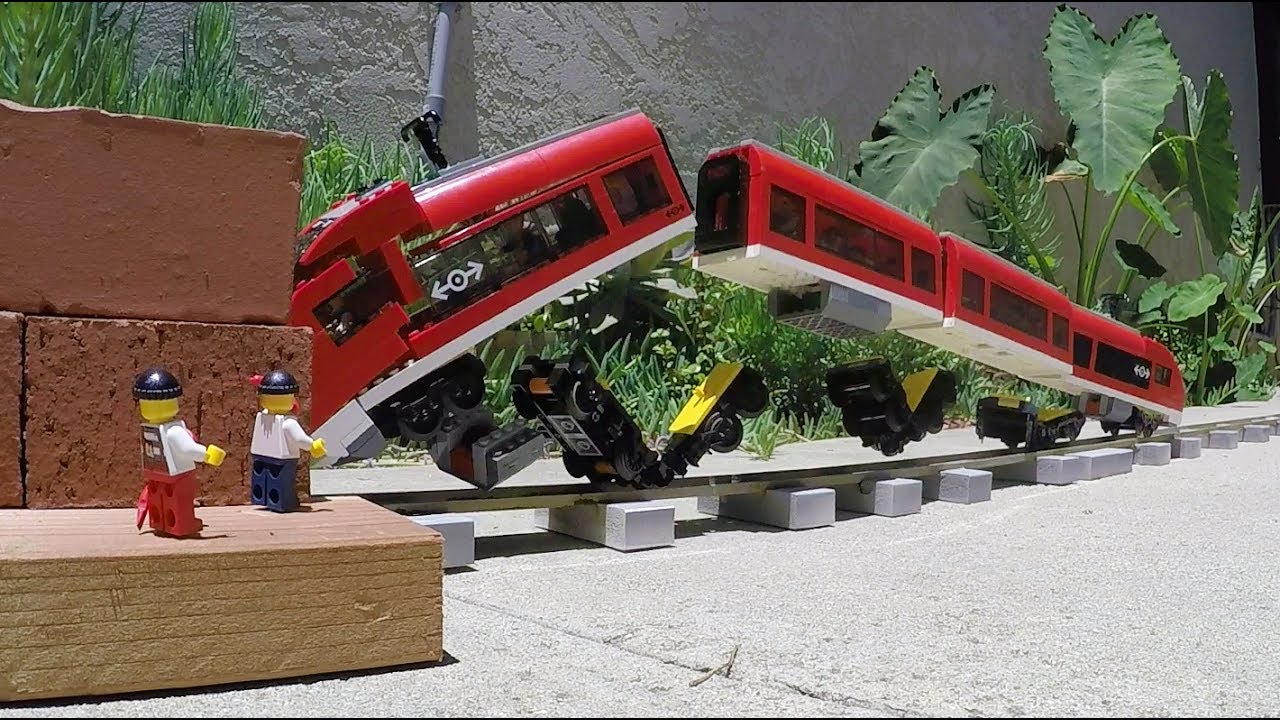 Lego trains crashes into a brick trap