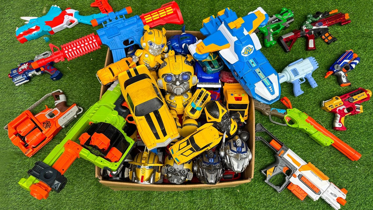 GIANT MYSTERY 100+ TOY BOX! Comparison Transformers Robots Tobot, Bumblebee & NERF GUNS Collection