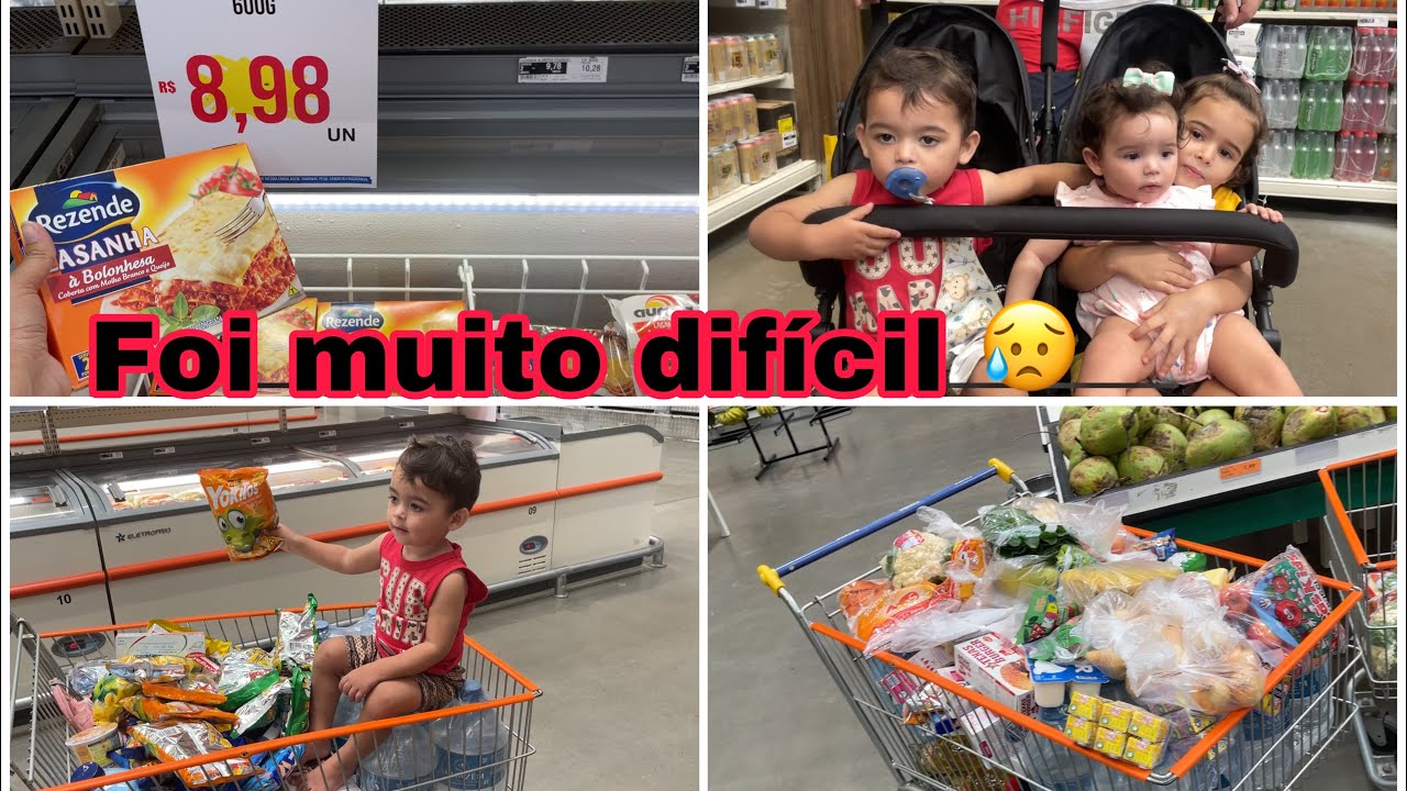 COMPRAS NO MERCADO COM AS TRÊS CRIANÇAS | Foi muito difícil 😥 MAIS CONSEGUIMOS