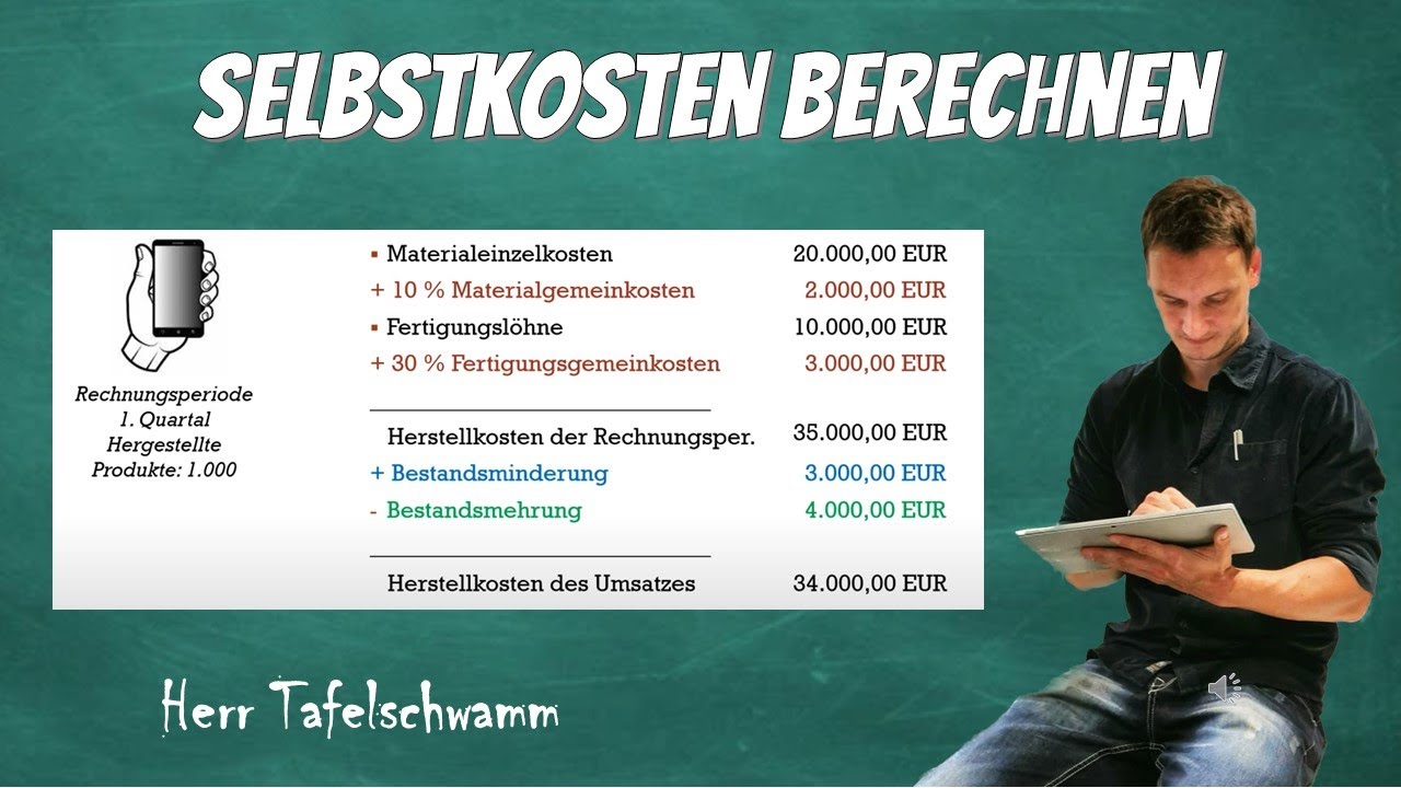 Selbstkosten berechnen - Einfach erkl&auml;rt - Beispielrechnung mit Gemeinkosten und Bestandsver&auml;nderung