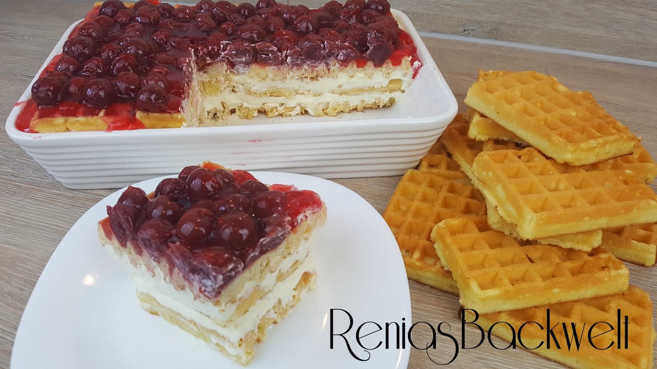 Waffelkuchen mit Kirschen in 10 Minuten fertig WAHNSINNIG Einfach&Lecker