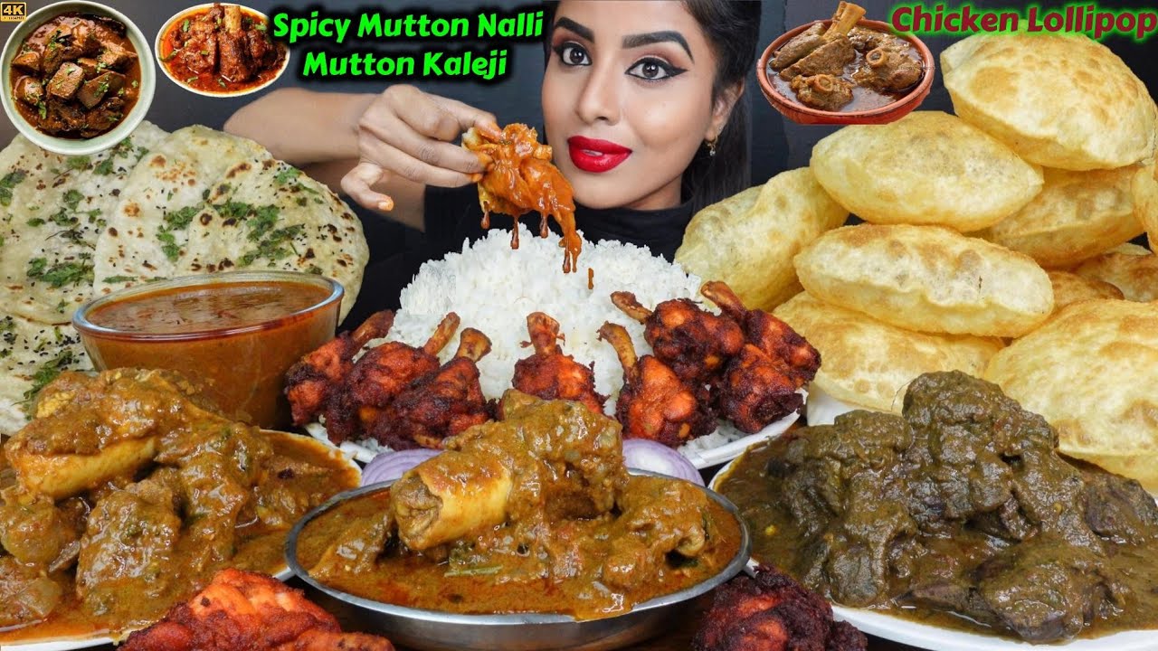 ASMR Eating Spicy Tawa Mutton Nalli Curry,Chicken Liver Curry,Rice Big Bites ASMR Eating Mukbang