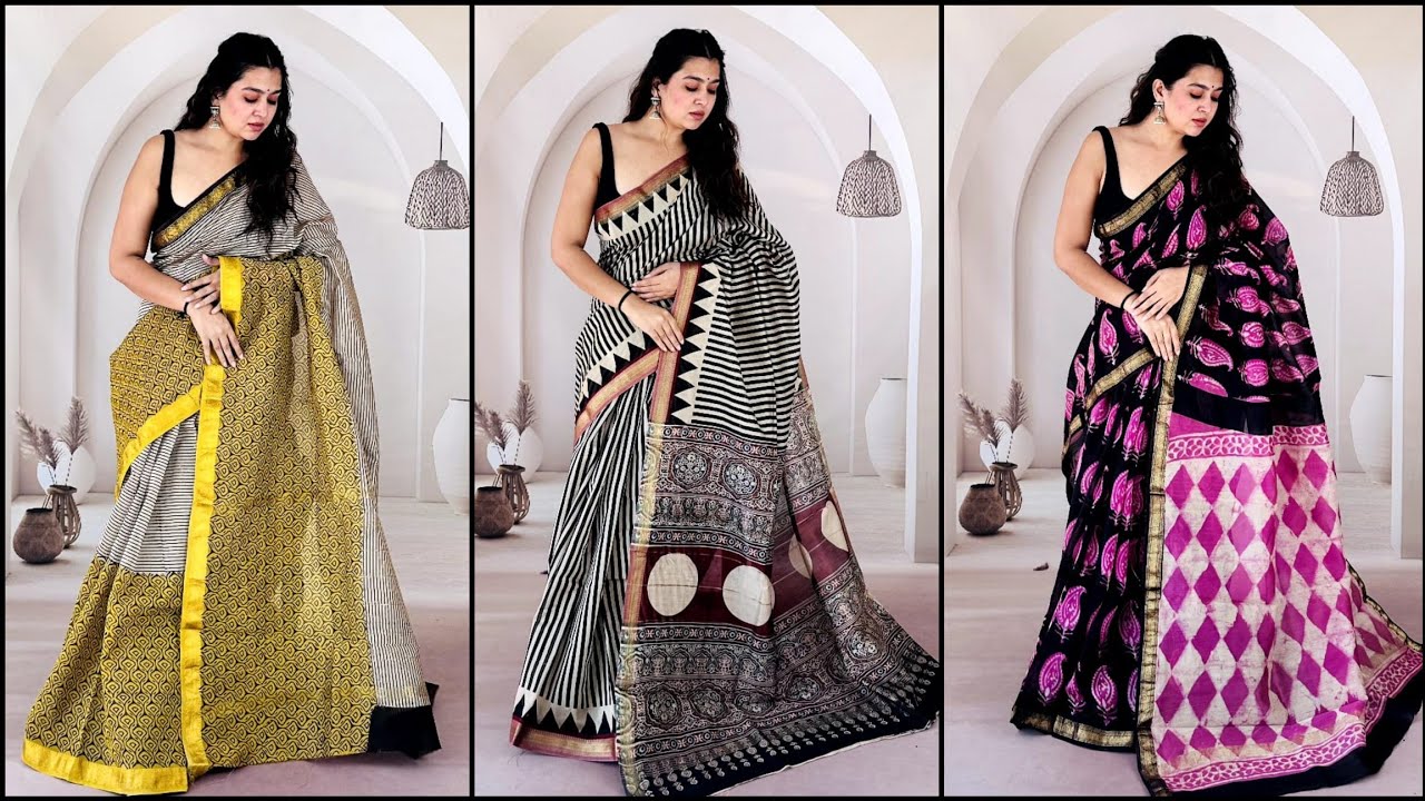 Bagru Print Maheshwari Silk Sarees #maheshwari #maheshwarisilk #silksaree #partywear #sareefashion 