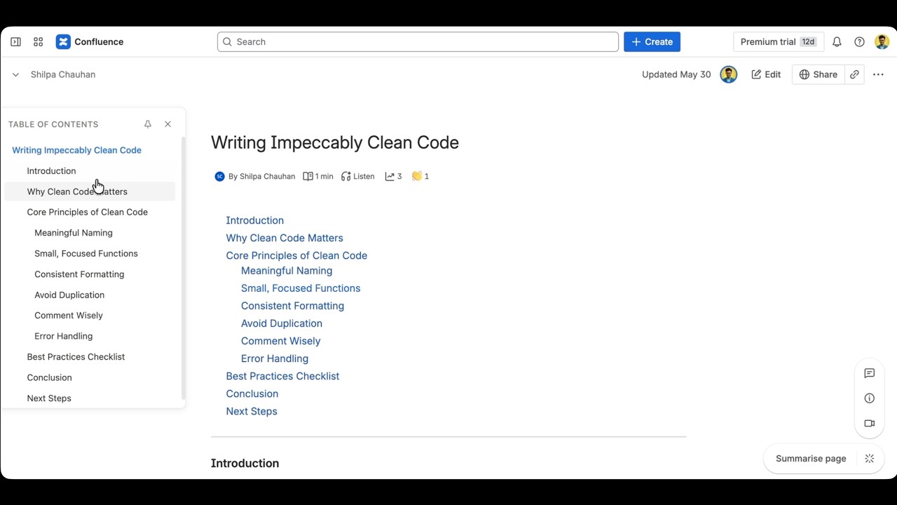 Floating Table of Contents for Confluence, Medium & Any Site | dtoc