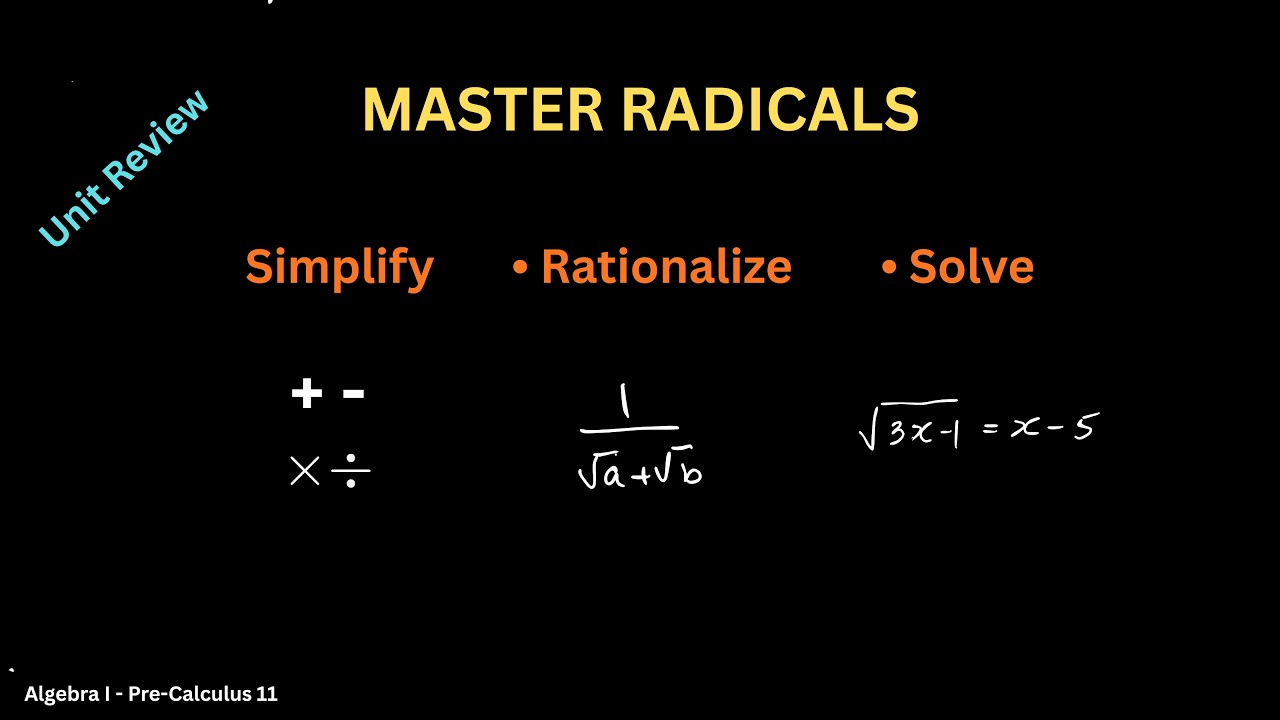 Radical Review | Simplifying Radicals, Add/Sub, Multiply/Divide, Rationalizing, Equations. PreCal 11