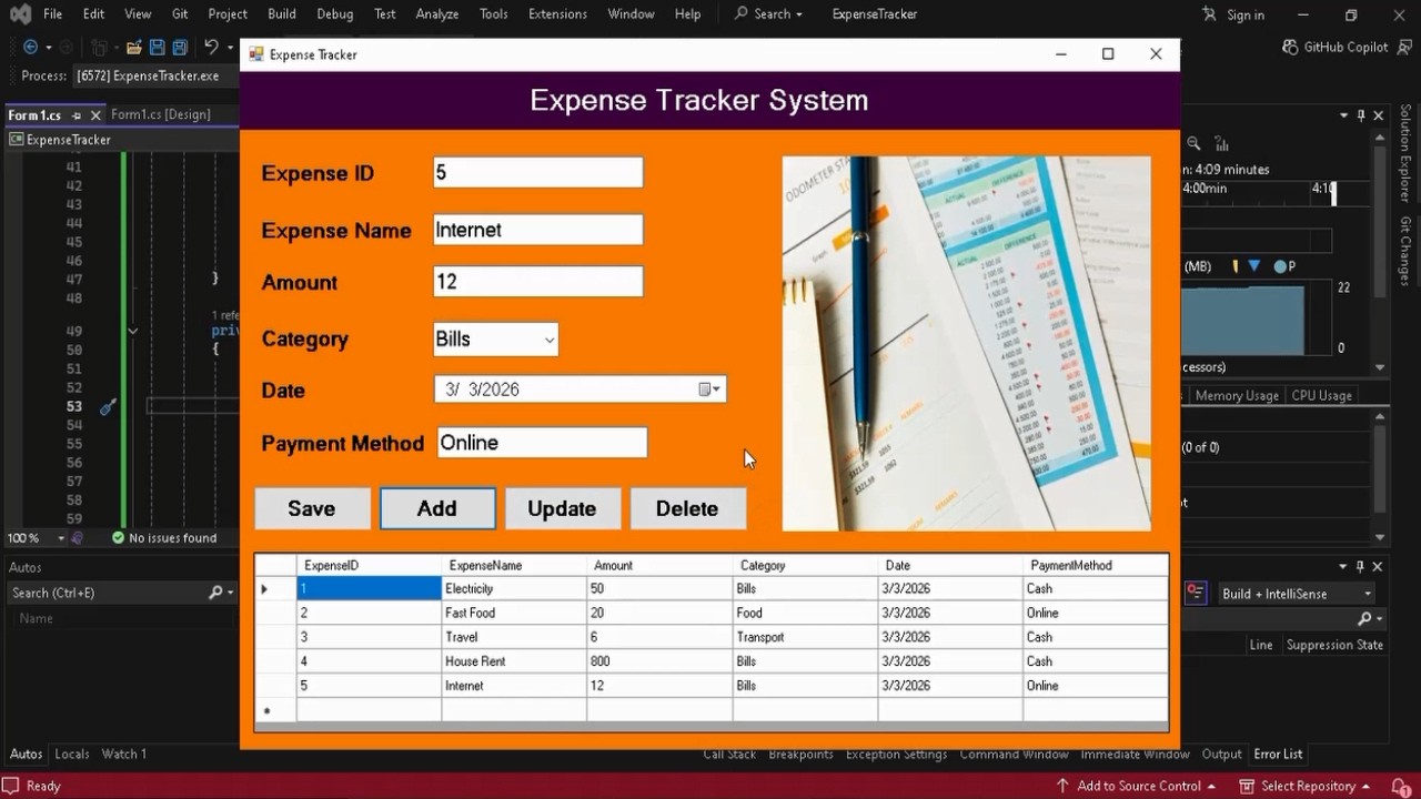 Expense Tracker System Using C#