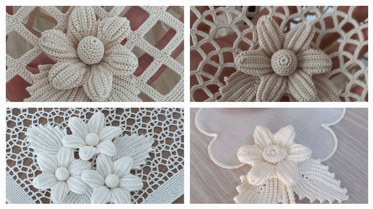 Dantel Zeminlerin Hepsine Uyumlu Balık Sırtı Kolay Çiçek Yapılışı 💐#anglez #dantelanglez #crochet