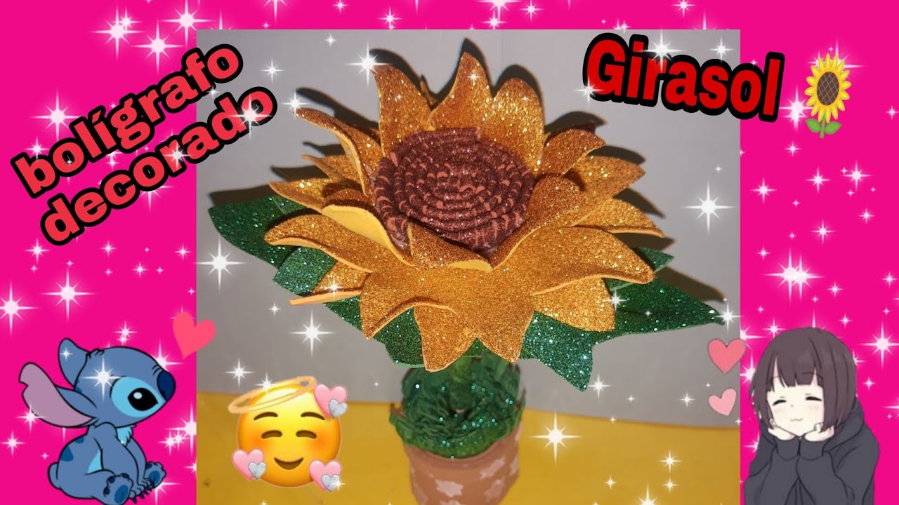 ❤️🌻GIRASOL DE FOAMI BOLÍGRAFO DECORADO/🛑🌻DECORATED PEN FOAMI SUNFLOWER❤️🌻😃