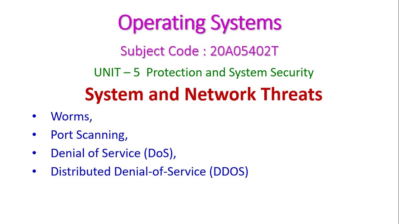 System and Network Threats-Operating Systems-20A05402T-UNIT – 5  Protection and System Security