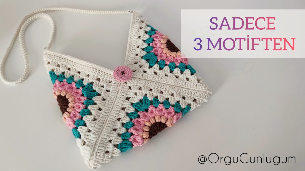 3 MOTİFLİ KOLAY ÇANTA YAPIMI ✨ Crochet bag 💕 Handmade Bag✨ Kroşe çanta