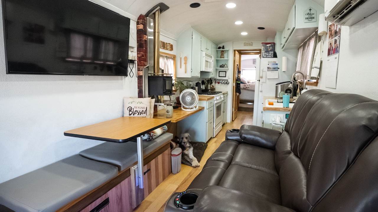 Raised Roof School Bus Built Like A Residential Home - Full Detailed Tour
