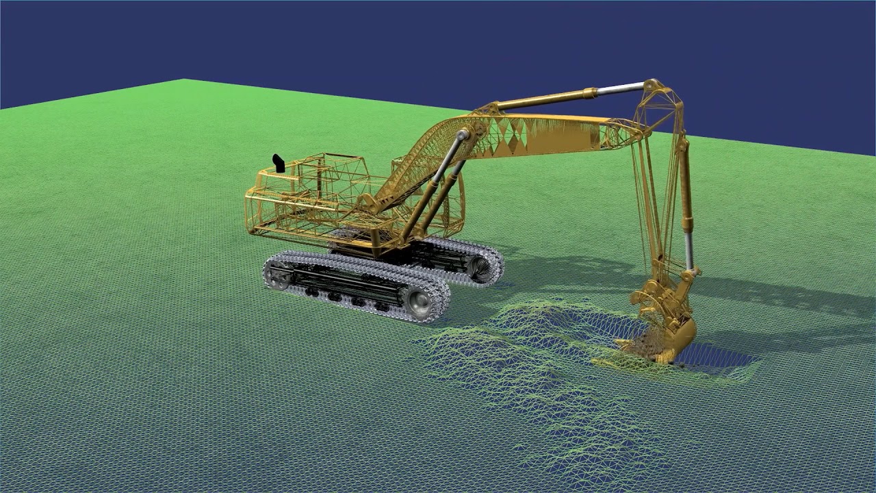 Excavator digging a trench in a virtual environment