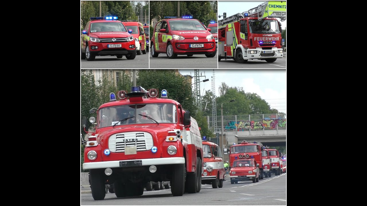 150 Jahre Berufsfeuerwehr Chemnitz- Festumzug mit historischen und hochmodernen Fahrzeugen