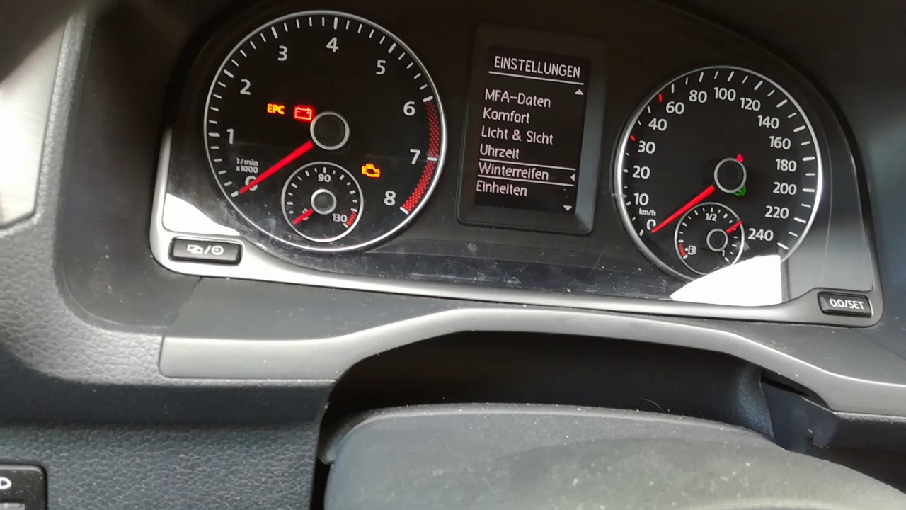 VW Caddy, zapisywanie ciśnienia opon