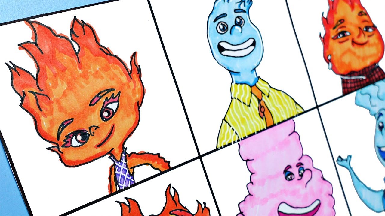 Drawing Elemental Movie Characters : Ember Wade Bernie Cinder Gale