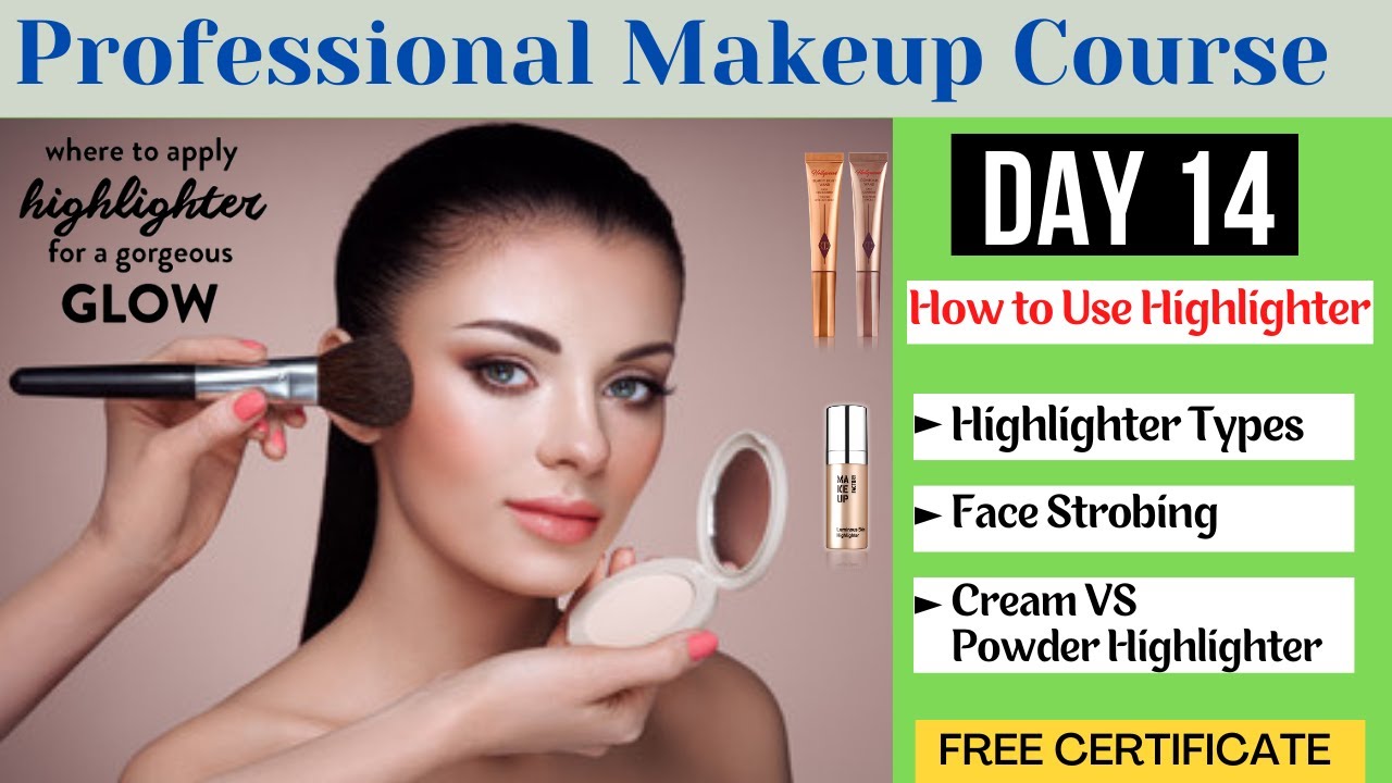 Day 14 Professional Makeup Course || How to Use Highlighter Face Strobing || 